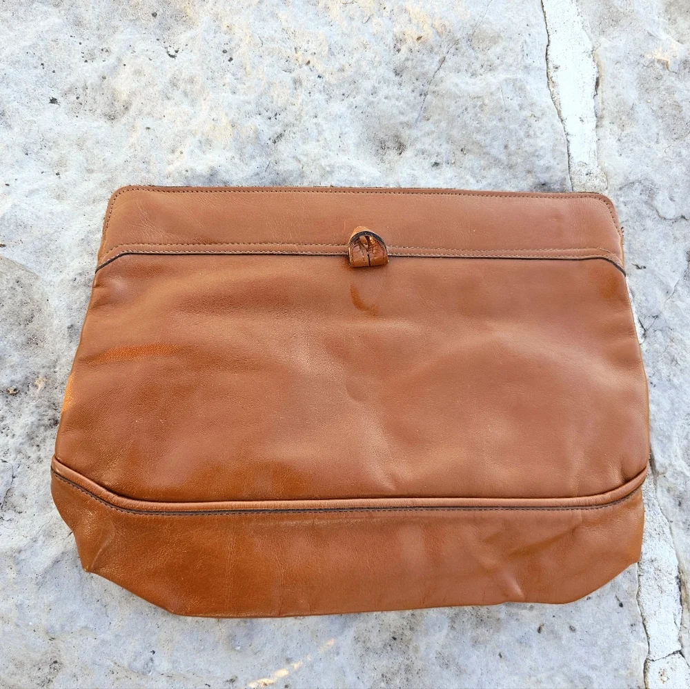 Vintage 1970s Phillippe brown leather fold over clutch bag purse luxury craftman - Picture 6 of 10